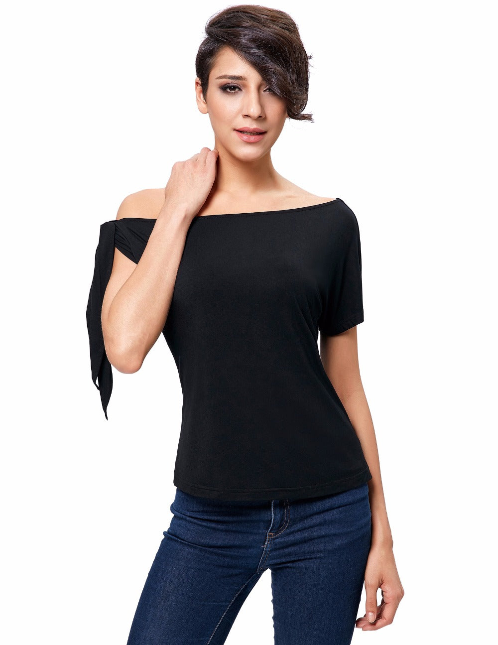 Sexy One Shoulder Tied Tees-women-wanahavit-black-S-wanahavit