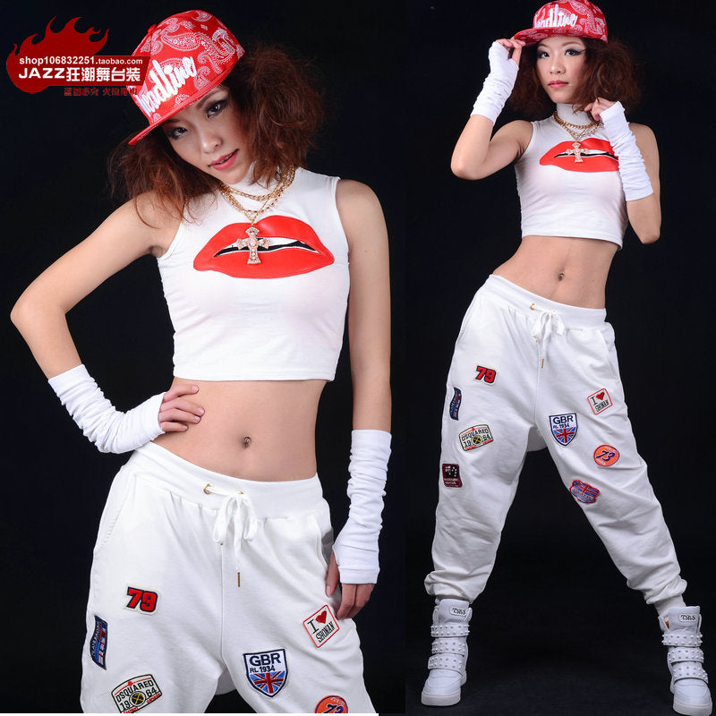 Appliques Retro Hip Hop Dance Loose Harem Pants-women-wanahavit-White-One Size-wanahavit