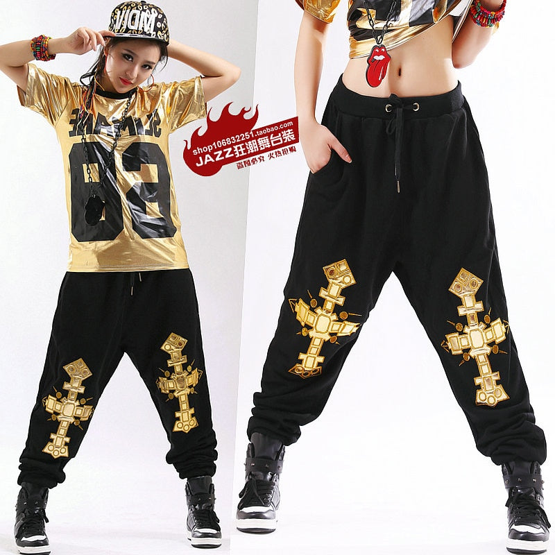 Cross Printed Harem Hip Hop Dance Pants-women-wanahavit-M-wanahavit