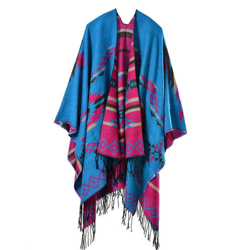 Load image into Gallery viewer, Fashion Poncho Ethnic Silk Scarf Printed Bandana Shawl #389-women-wanahavit-blue-wanahavit
