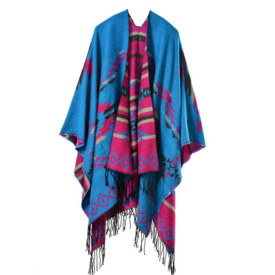 Fashion Poncho Ethnic Silk Scarf Printed Bandana Shawl #389-women-wanahavit-blue-wanahavit