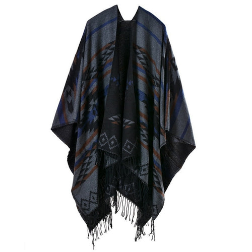 Load image into Gallery viewer, Fashion Poncho Ethnic Silk Scarf Printed Bandana Shawl #389-women-wanahavit-dark gray-wanahavit
