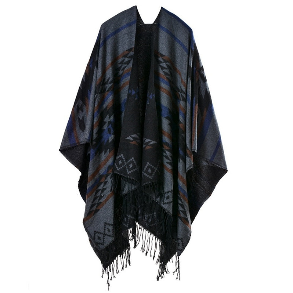 Fashion Poncho Ethnic Silk Scarf Printed Bandana Shawl #389-women-wanahavit-dark gray-wanahavit