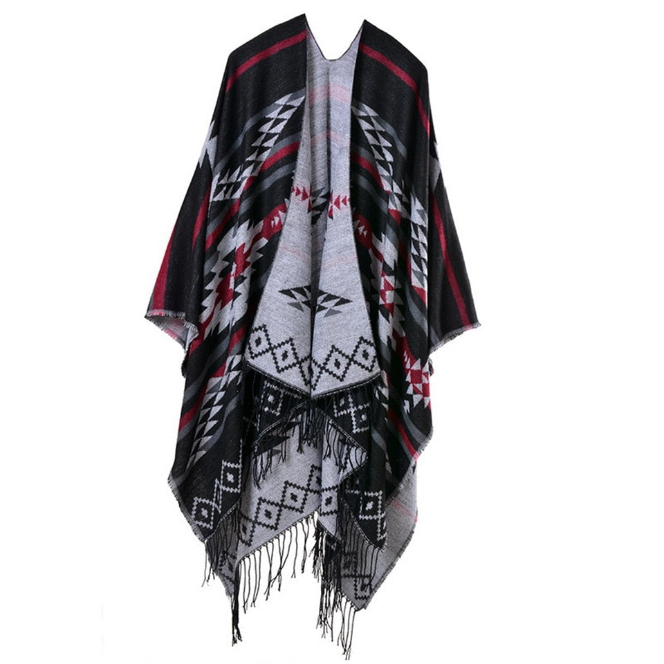 Fashion Poncho Ethnic Silk Scarf Printed Bandana Shawl #389-women-wanahavit-black-wanahavit