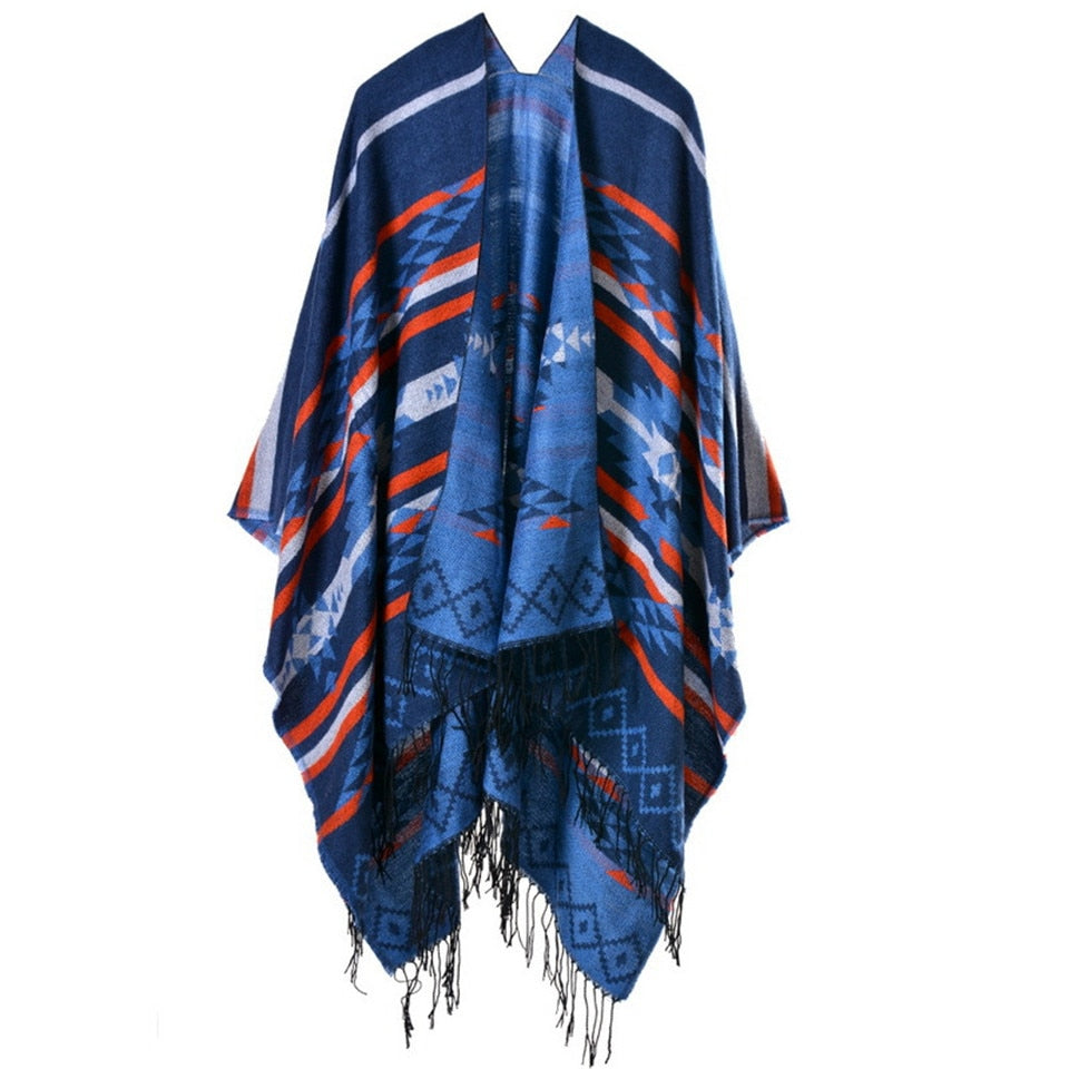 Fashion Poncho Ethnic Silk Scarf Printed Bandana Shawl #389-women-wanahavit-dark blue-wanahavit