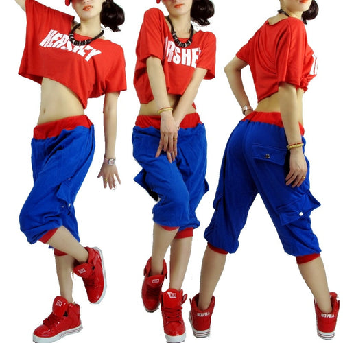 Load image into Gallery viewer, Blue &amp; Red Accent Hip Hop Dance Loose Harem Pants-women-wanahavit-wanahavit
