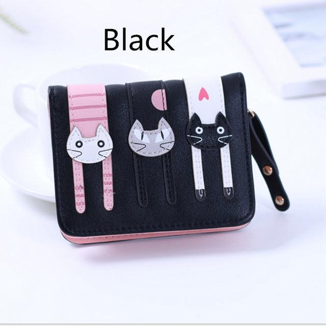 Cute PU Leather Hasp Cartoon Cat Purse-women-wanahavit-02 Black-wanahavit