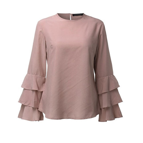 Load image into Gallery viewer, O-Neck Flounce Long Sleeve-women-wanahavit-Pink-S-wanahavit
