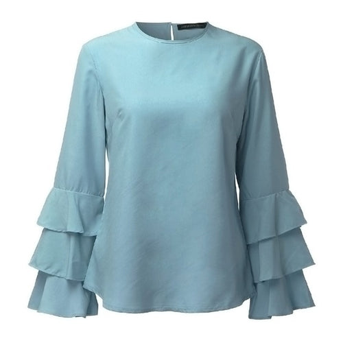 Load image into Gallery viewer, O-Neck Flounce Long Sleeve-women-wanahavit-Blue-L-wanahavit
