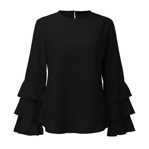 Load image into Gallery viewer, O-Neck Flounce Long Sleeve-women-wanahavit-Black-S-wanahavit
