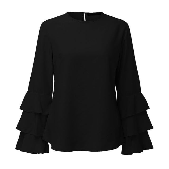 O-Neck Flounce Long Sleeve-women-wanahavit-Black-S-wanahavit