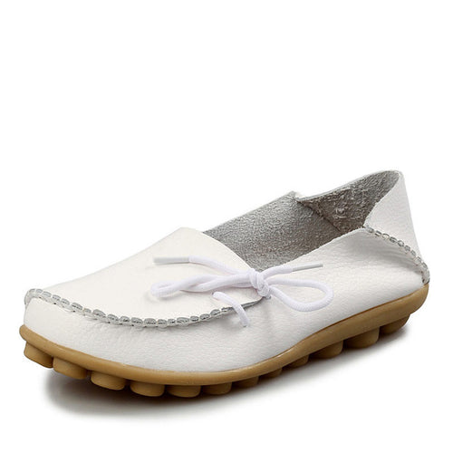 Load image into Gallery viewer, Genuine Leather with Knot Moccasin Shoe-women-wanahavit-White-5-wanahavit

