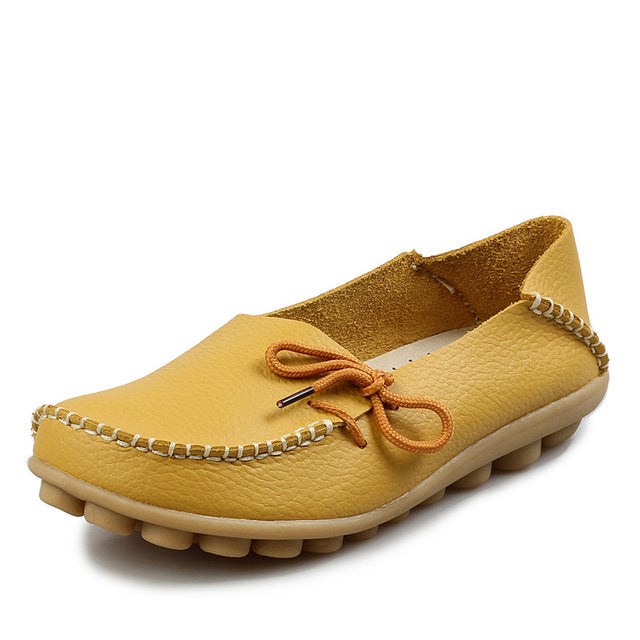 Genuine Leather with Knot Moccasin Shoe-women-wanahavit-Yellow-5-wanahavit