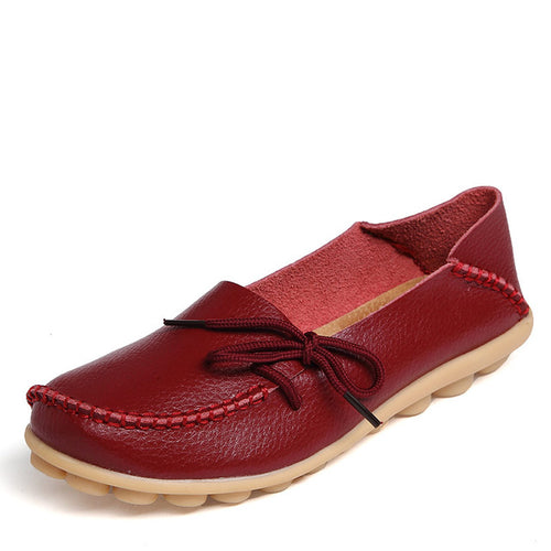 Load image into Gallery viewer, Genuine Leather with Knot Moccasin Shoe-women-wanahavit-Dark Red-5-wanahavit
