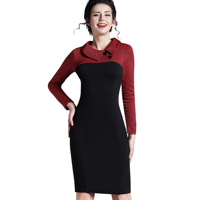 Elegant Turn Down Collar Vintage Pencil Dress-women-wanahavit-Red-XXXL-wanahavit