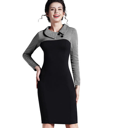 Elegant Turn Down Collar Vintage Pencil Dress-women-wanahavit-White-XXXL-wanahavit