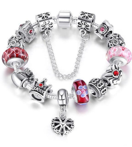 Silver Charms & Queen Crown Beads Bracelet-women-wanahavit-Red-20cm-wanahavit