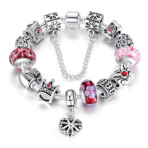Load image into Gallery viewer, Silver Charms &amp; Queen Crown Beads Bracelet-women-wanahavit-Red-20cm-wanahavit
