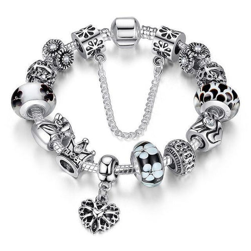Load image into Gallery viewer, Silver Charms &amp; Queen Crown Beads Bracelet-women-wanahavit-Black-20cm-wanahavit
