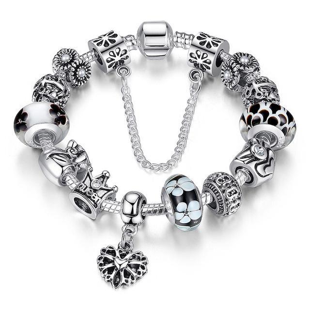 Silver Charms & Queen Crown Beads Bracelet-women-wanahavit-Black-20cm-wanahavit