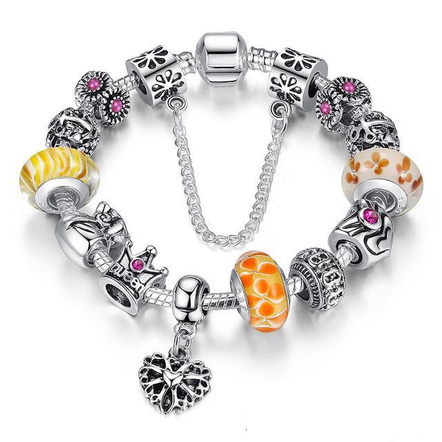 Silver Charms & Queen Crown Beads Bracelet-women-wanahavit-Yellow-20cm-wanahavit