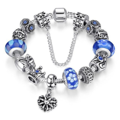 Load image into Gallery viewer, Silver Charms &amp; Queen Crown Beads Bracelet-women-wanahavit-Blue-20cm-wanahavit

