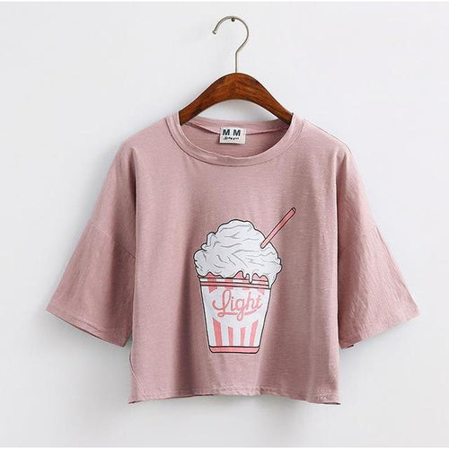 Load image into Gallery viewer, Cute Ice Cream Printed Crop Top Shirt-women-wanahavit-Pink-One Size-wanahavit
