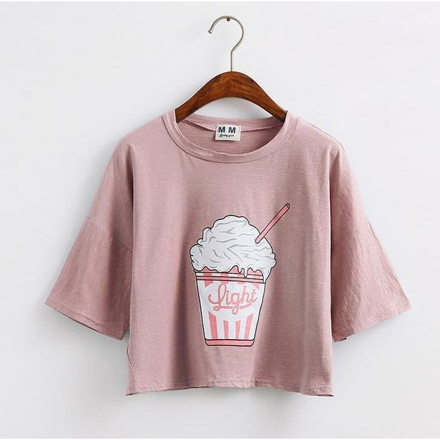 Cute Ice Cream Printed Crop Top Shirt-women-wanahavit-Pink-One Size-wanahavit