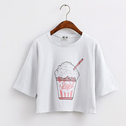 Load image into Gallery viewer, Cute Ice Cream Printed Crop Top Shirt-women-wanahavit-White-One Size-wanahavit
