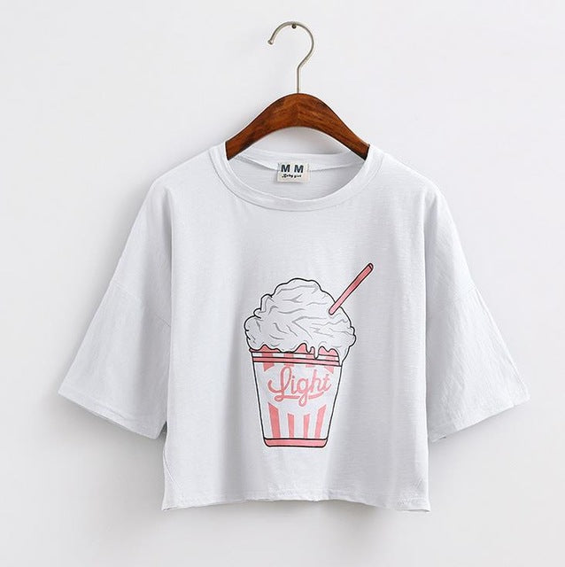 Cute Ice Cream Printed Crop Top Shirt-women-wanahavit-White-One Size-wanahavit