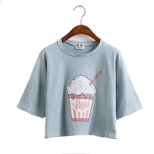 Load image into Gallery viewer, Cute Ice Cream Printed Crop Top Shirt-women-wanahavit-Sky Blue-One Size-wanahavit
