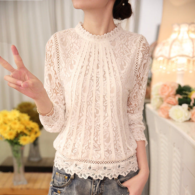 Summer Chiffon Lace Crochet Long Sleeve-women-wanahavit-White V1-XXL-wanahavit