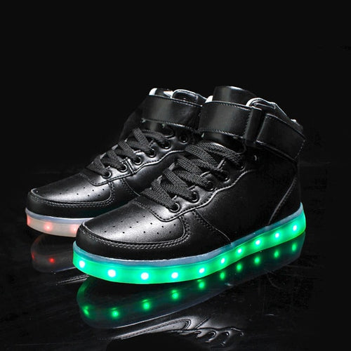 Load image into Gallery viewer, Golden Silver Glowing LED Light Flat High Top Shoe-unisex-wanahavit-S252 Black-4-wanahavit
