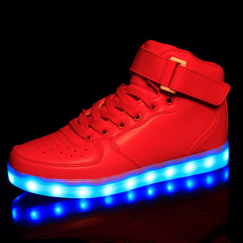 Load image into Gallery viewer, Golden Silver Glowing LED Light Flat High Top Shoe-unisex-wanahavit-S252 Red-4-wanahavit
