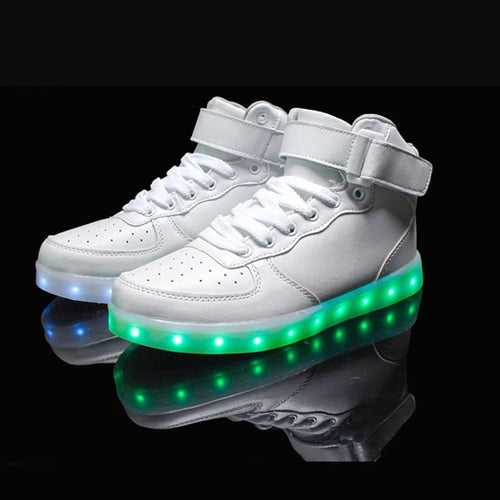 Load image into Gallery viewer, Golden Silver Glowing LED Light Flat High Top Shoe-unisex-wanahavit-S252 White-4-wanahavit
