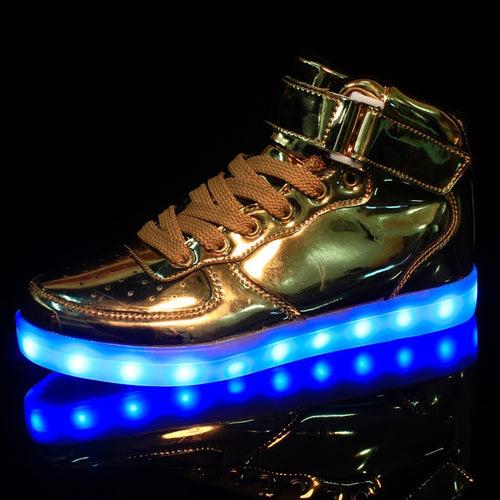 Load image into Gallery viewer, Golden Silver Glowing LED Light Flat High Top Shoe-unisex-wanahavit-S252 Gold-4-wanahavit
