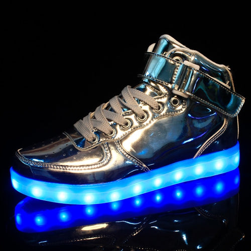 Load image into Gallery viewer, Golden Silver Glowing LED Light Flat High Top Shoe-unisex-wanahavit-S252 Silver-4-wanahavit
