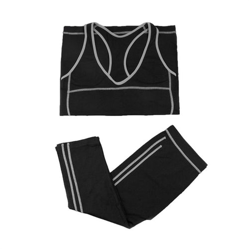 Load image into Gallery viewer, Yoga Set Crop Top Shirts + Skinny Capri Pants-women fitness-wanahavit-grey black-S-wanahavit
