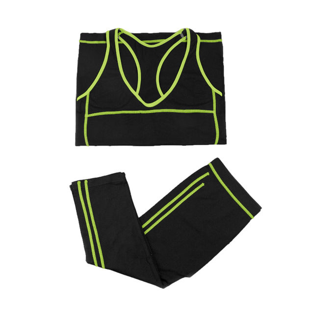 Yoga Set Crop Top Shirts + Skinny Capri Pants-women fitness-wanahavit-Fluorescent Yellow-S-wanahavit