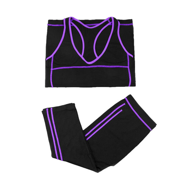 Yoga Set Crop Top Shirts + Skinny Capri Pants-women fitness-wanahavit-purple-S-wanahavit