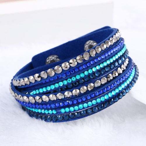 Load image into Gallery viewer, Fashion Multilayer Rhinestone Leather Crystal Wrap Bracelet-women-wanahavit-Dark Blue-wanahavit
