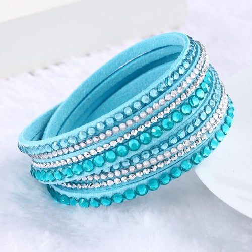 Load image into Gallery viewer, Fashion Multilayer Rhinestone Leather Crystal Wrap Bracelet-women-wanahavit-Light Blue-wanahavit
