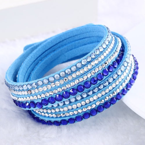Load image into Gallery viewer, Fashion Multilayer Rhinestone Leather Crystal Wrap Bracelet-women-wanahavit-Sky Blue-wanahavit
