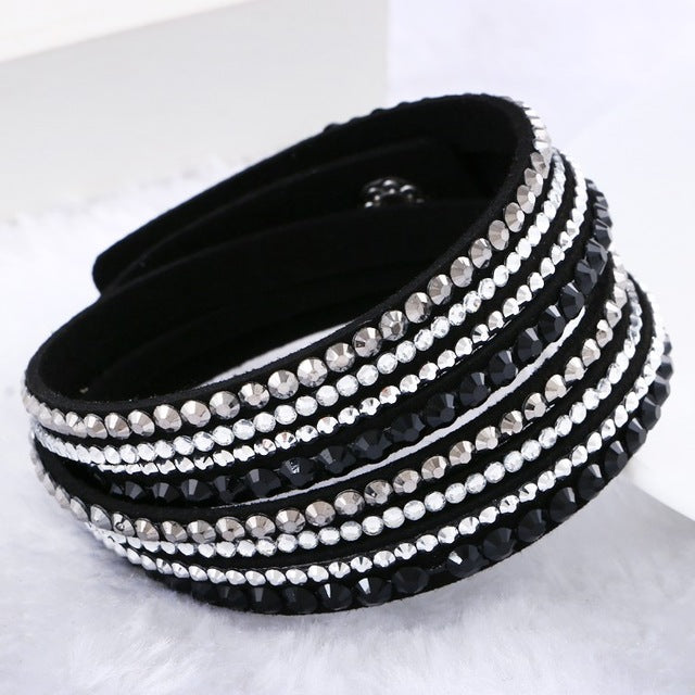 Fashion Multilayer Rhinestone Leather Crystal Wrap Bracelet-women-wanahavit-Black-wanahavit