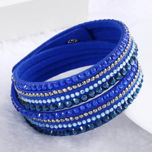 Fashion Multilayer Rhinestone Leather Crystal Wrap Bracelet-women-wanahavit-Blue-wanahavit