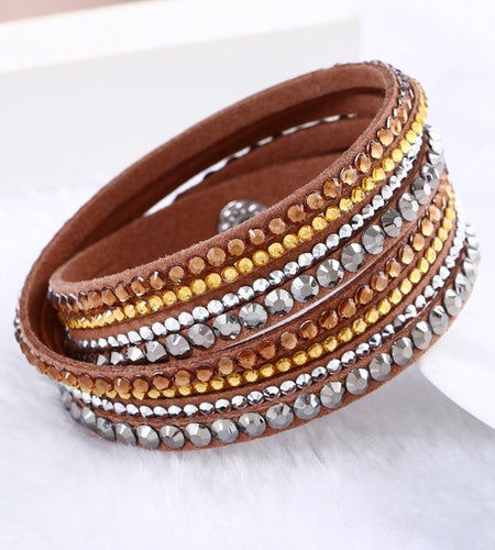 Fashion Multilayer Rhinestone Leather Crystal Wrap Bracelet-women-wanahavit-Brown-wanahavit