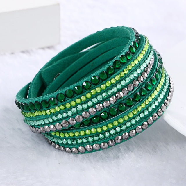 Fashion Multilayer Rhinestone Leather Crystal Wrap Bracelet-women-wanahavit-Green-wanahavit