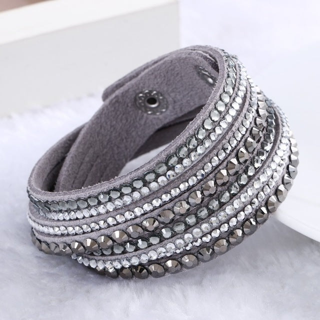 Fashion Multilayer Rhinestone Leather Crystal Wrap Bracelet-women-wanahavit-Gray-wanahavit