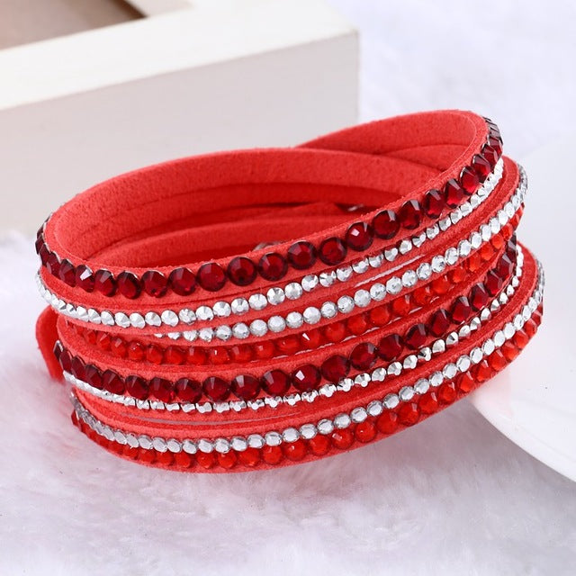 Fashion Multilayer Rhinestone Leather Crystal Wrap Bracelet-women-wanahavit-Rose Red-wanahavit