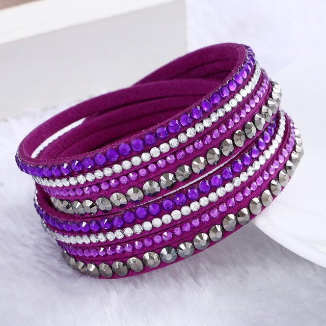 Fashion Multilayer Rhinestone Leather Crystal Wrap Bracelet-women-wanahavit-Purple-wanahavit